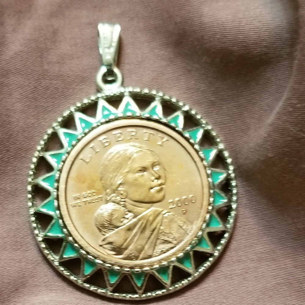 Silver and Turquoise Coin Pendant Necklace